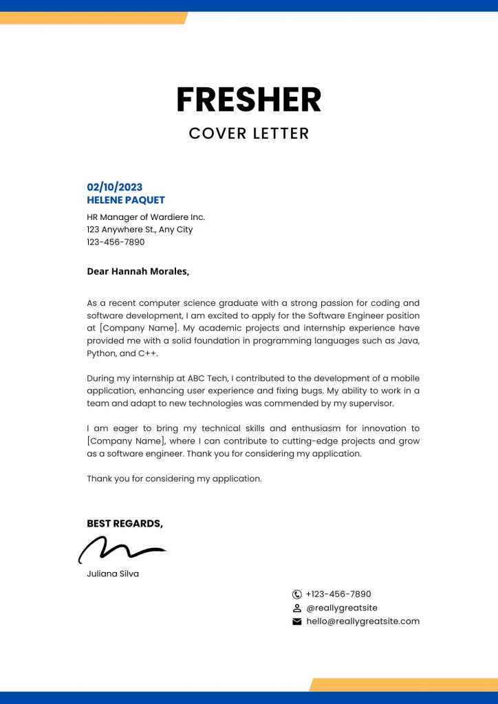 cover letter format for freshers