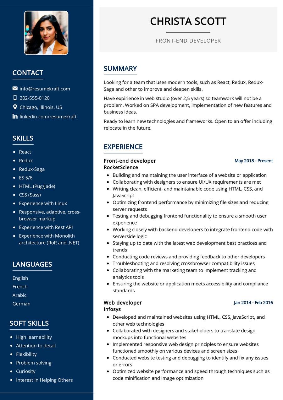 resume template for frontend developer