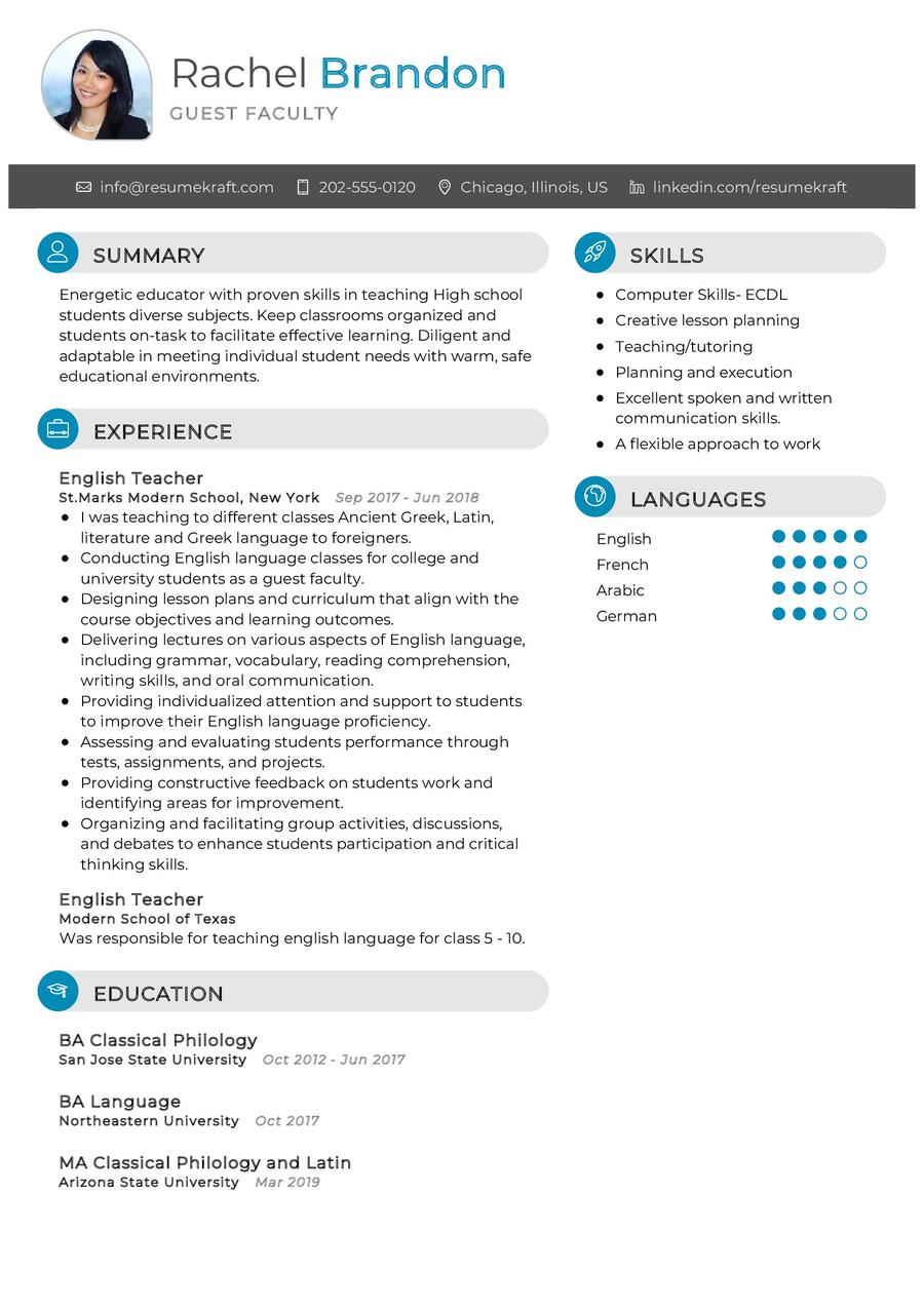 Guest Faculty CV Example in 2024 - ResumeKraft