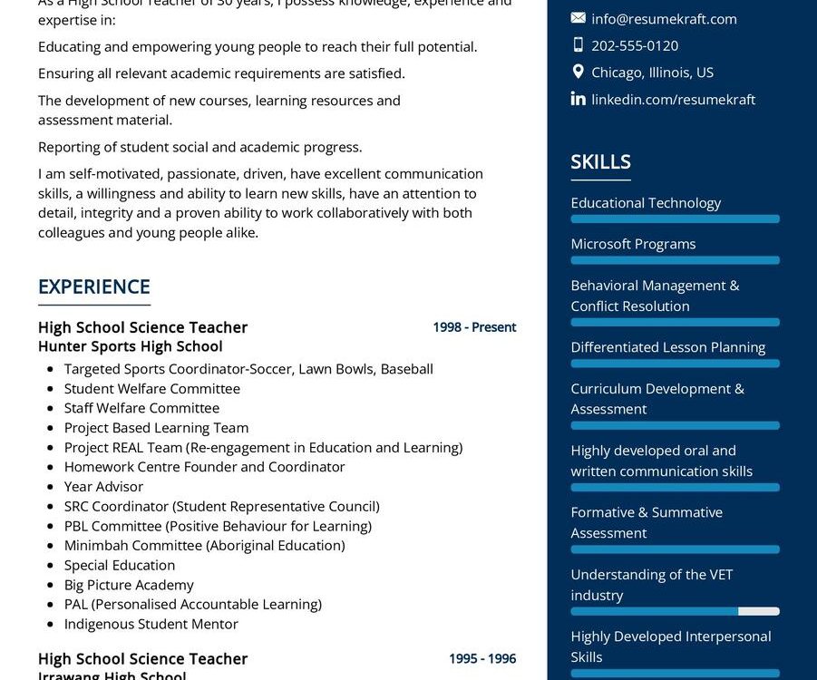 High School Teacher CV Example In 2025 ResumeKraft