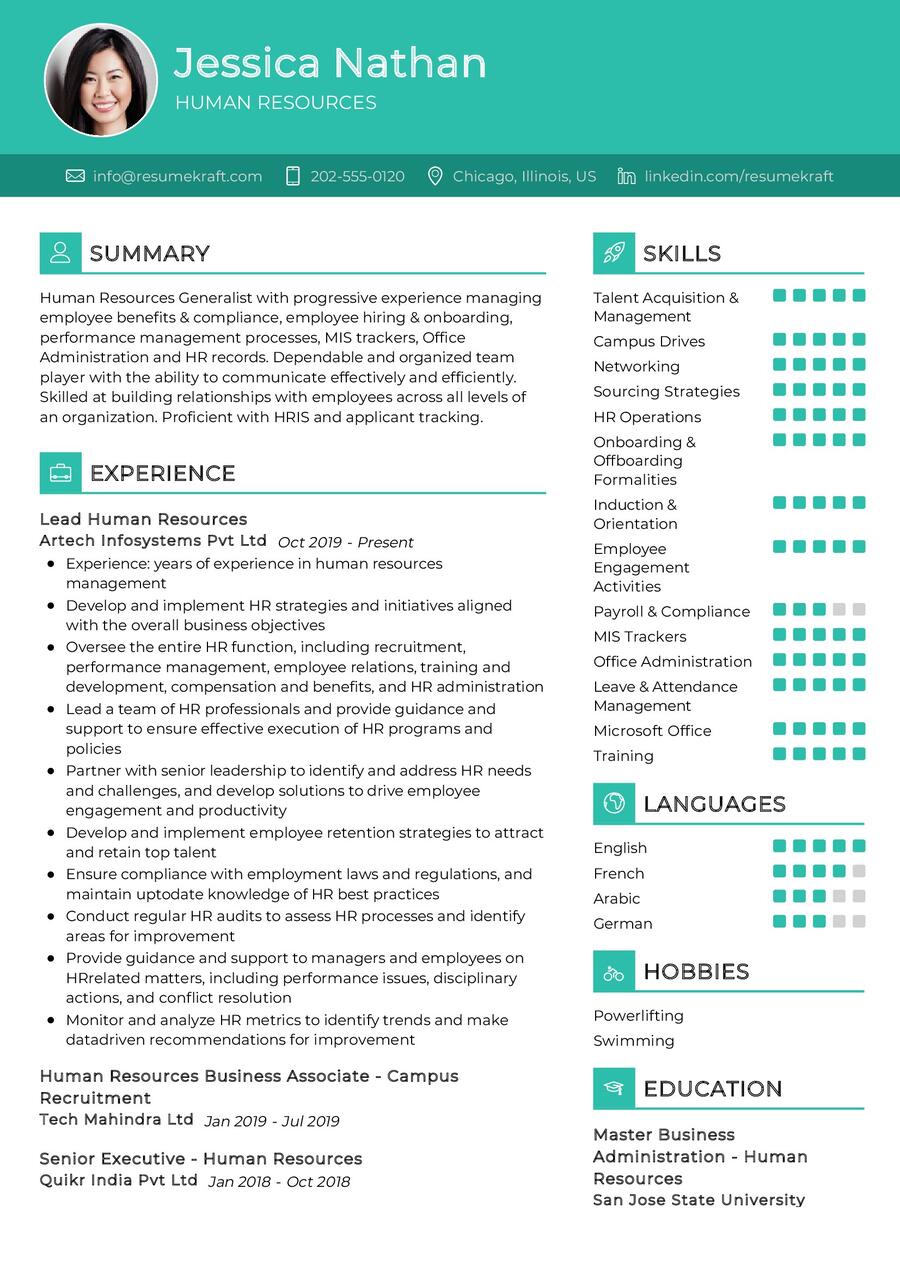 Human Resources CV Example in 2024 - ResumeKraft