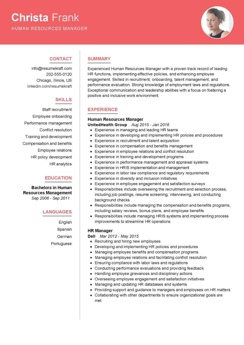 Human Resources Manager Resume Sample