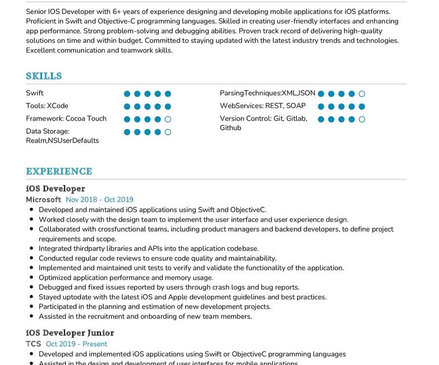 IOS Developer CV Sample