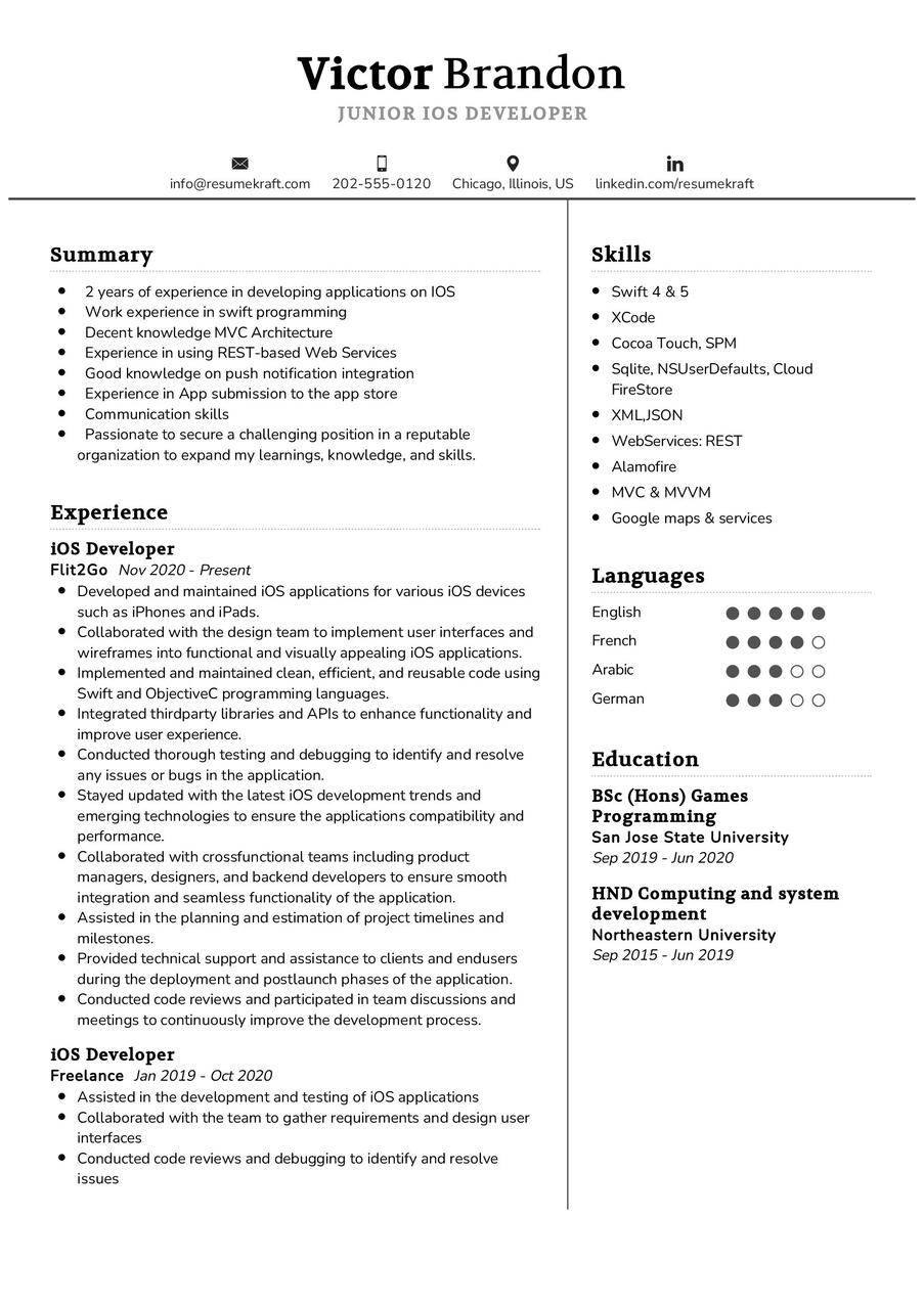 IOS Developer CV Sample in 2024 - ResumeKraft