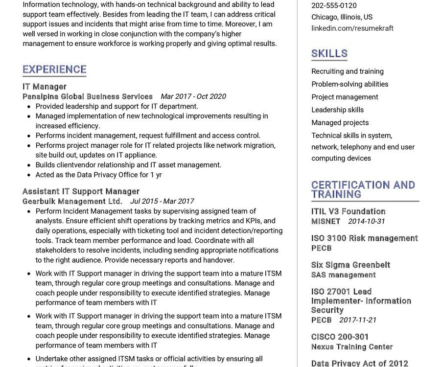 IT Manager CV Sample In 2024 ResumeKraft   IT Manager CV Sample 2 903x750 