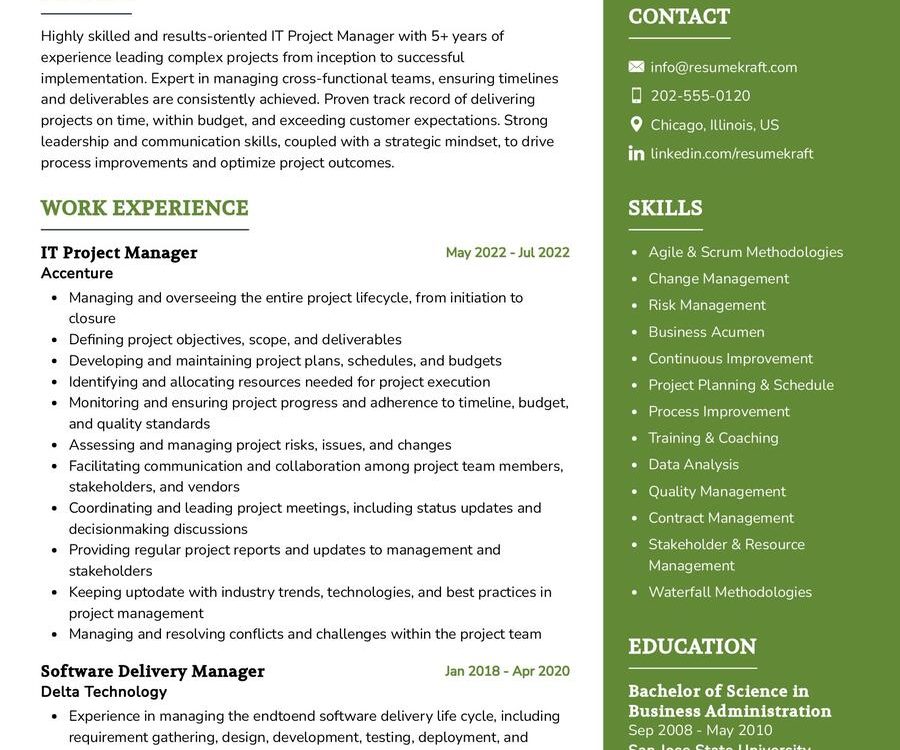 IT Project Manager CV Sample In 2024 ResumeKraft