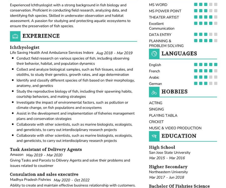 Ichthyologist CV Example