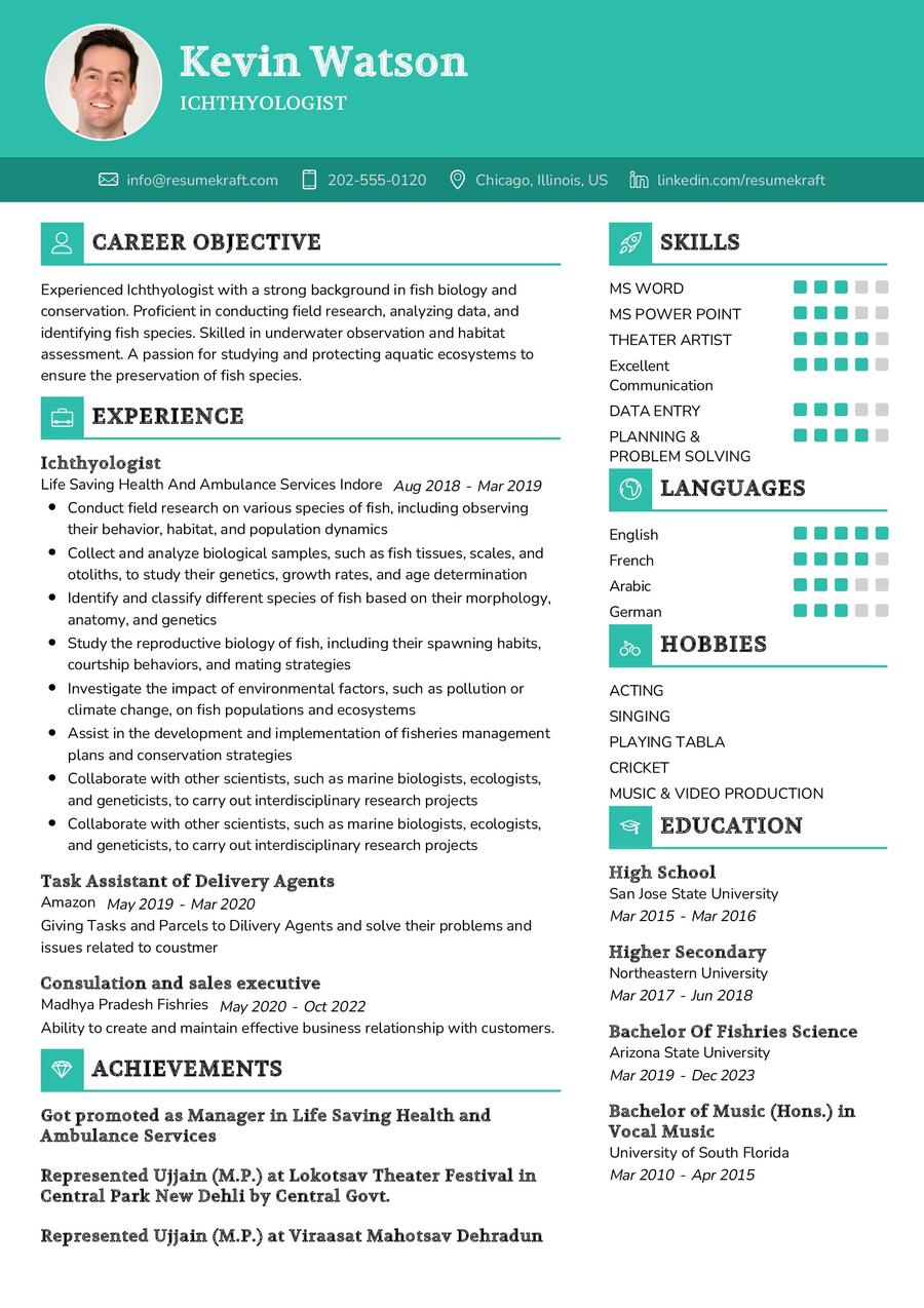 Ichthyologist CV Example in 2024 - ResumeKraft