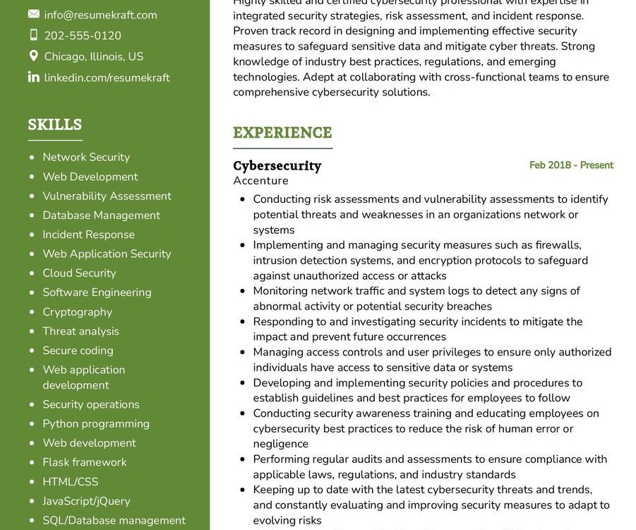 Integrated Cybersecurity CV Sample in 2025 - ResumeKraft