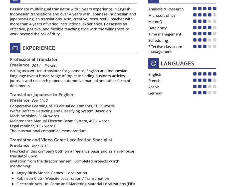 Japanese Teacher CV Sample
