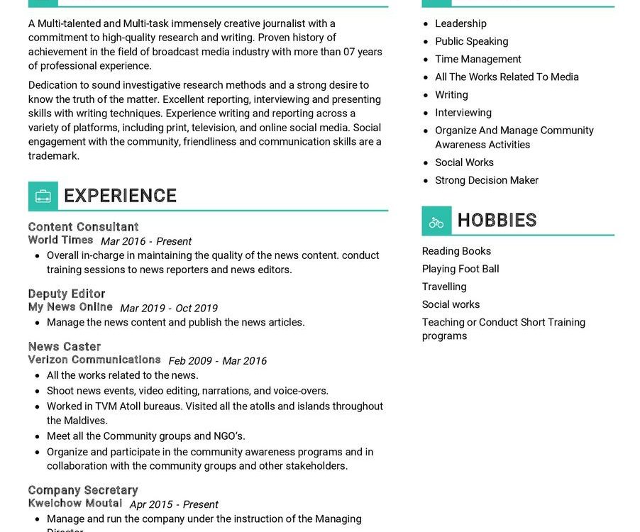 Journalist CV Example