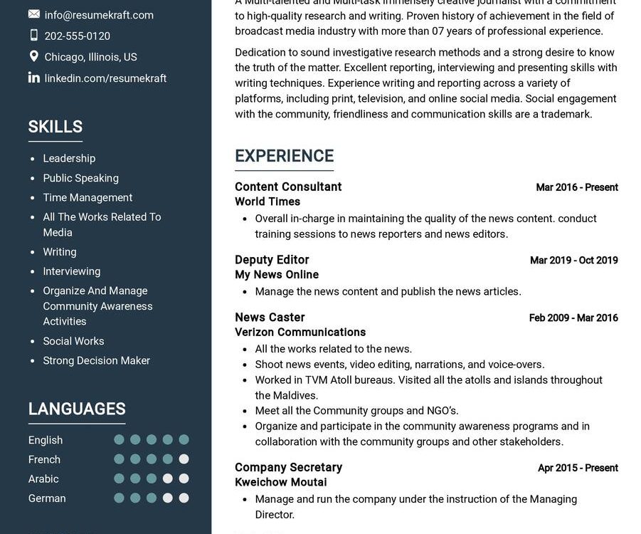 Journalist CV Sample
