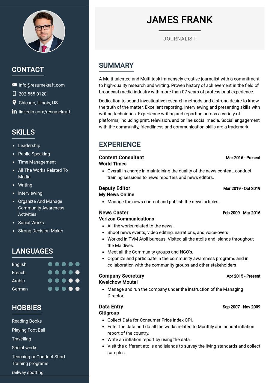 Journalist CV Sample In 2024 ResumeKraft