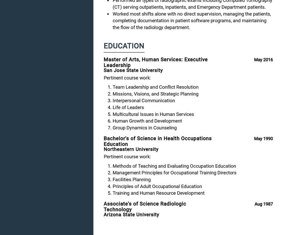 LMR Program Director CV Example