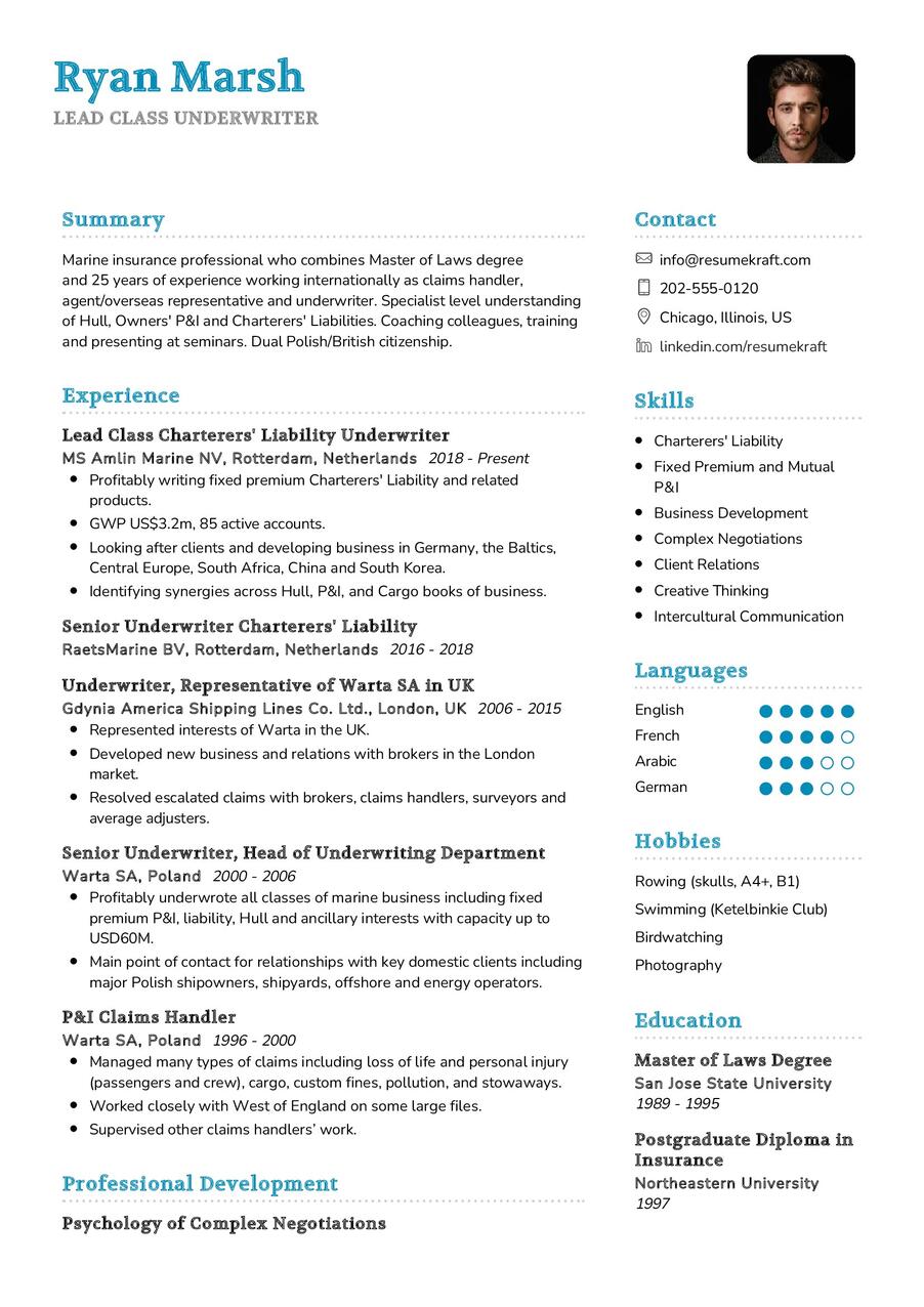 Lead Class Underwriter CV Example