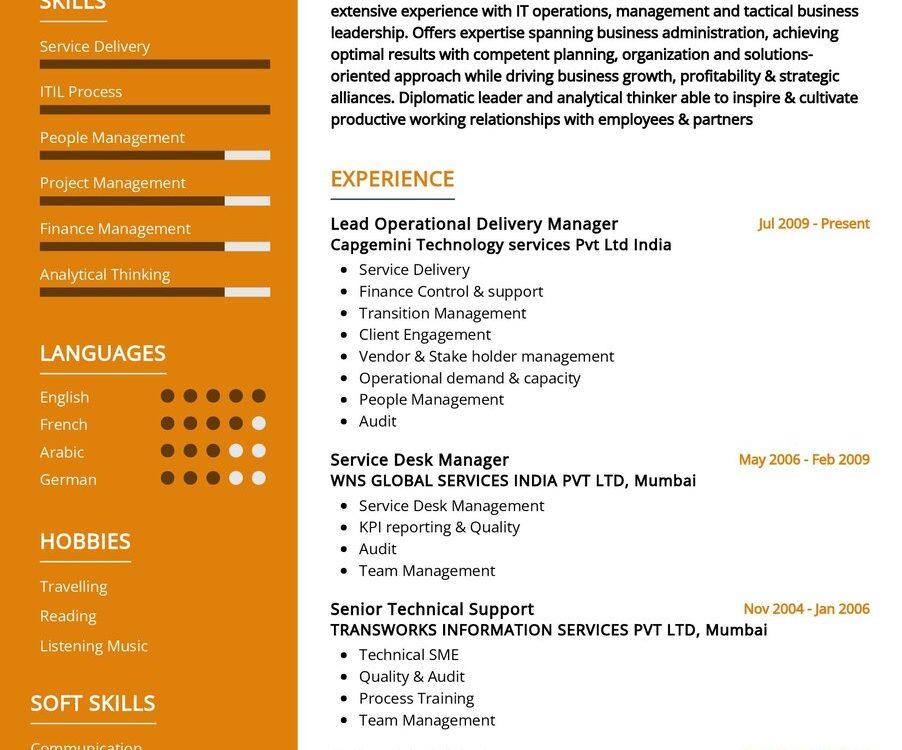 Lead Operational Delivery Manager CV Sample