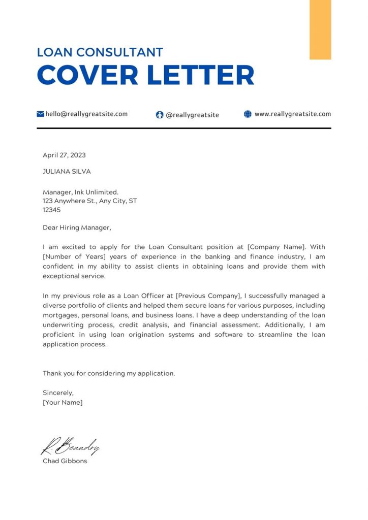 loan consultant cover letter