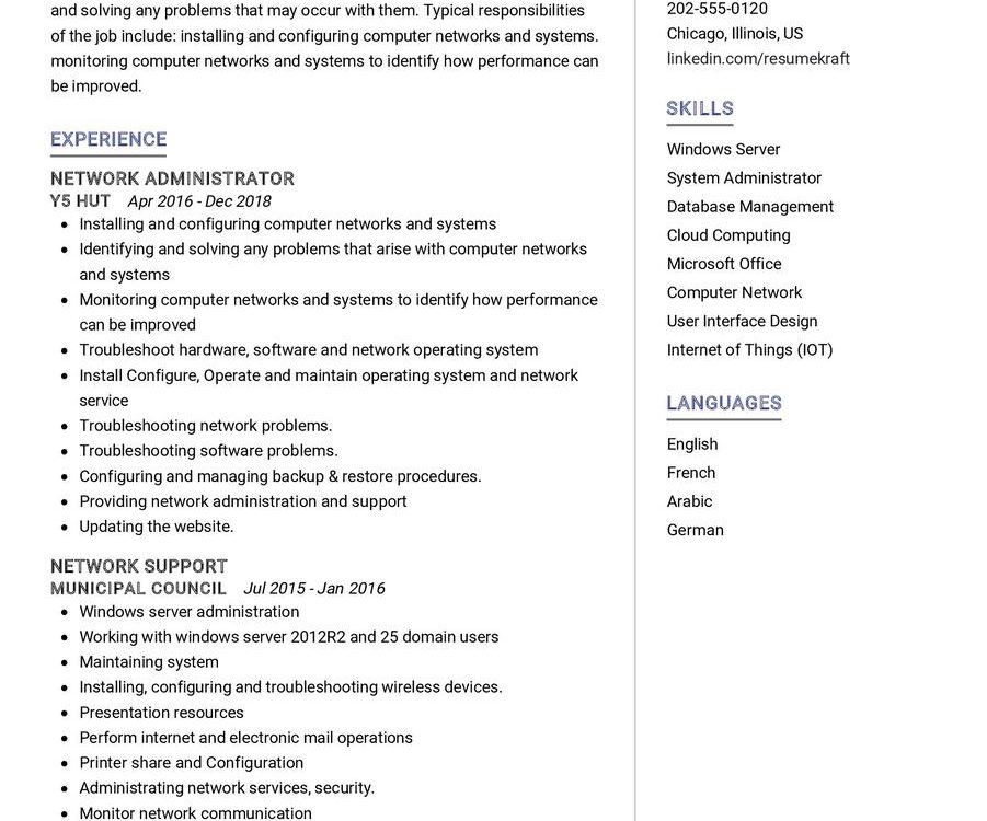 Network Administrator Cv Example In 2024 - Resumekraft