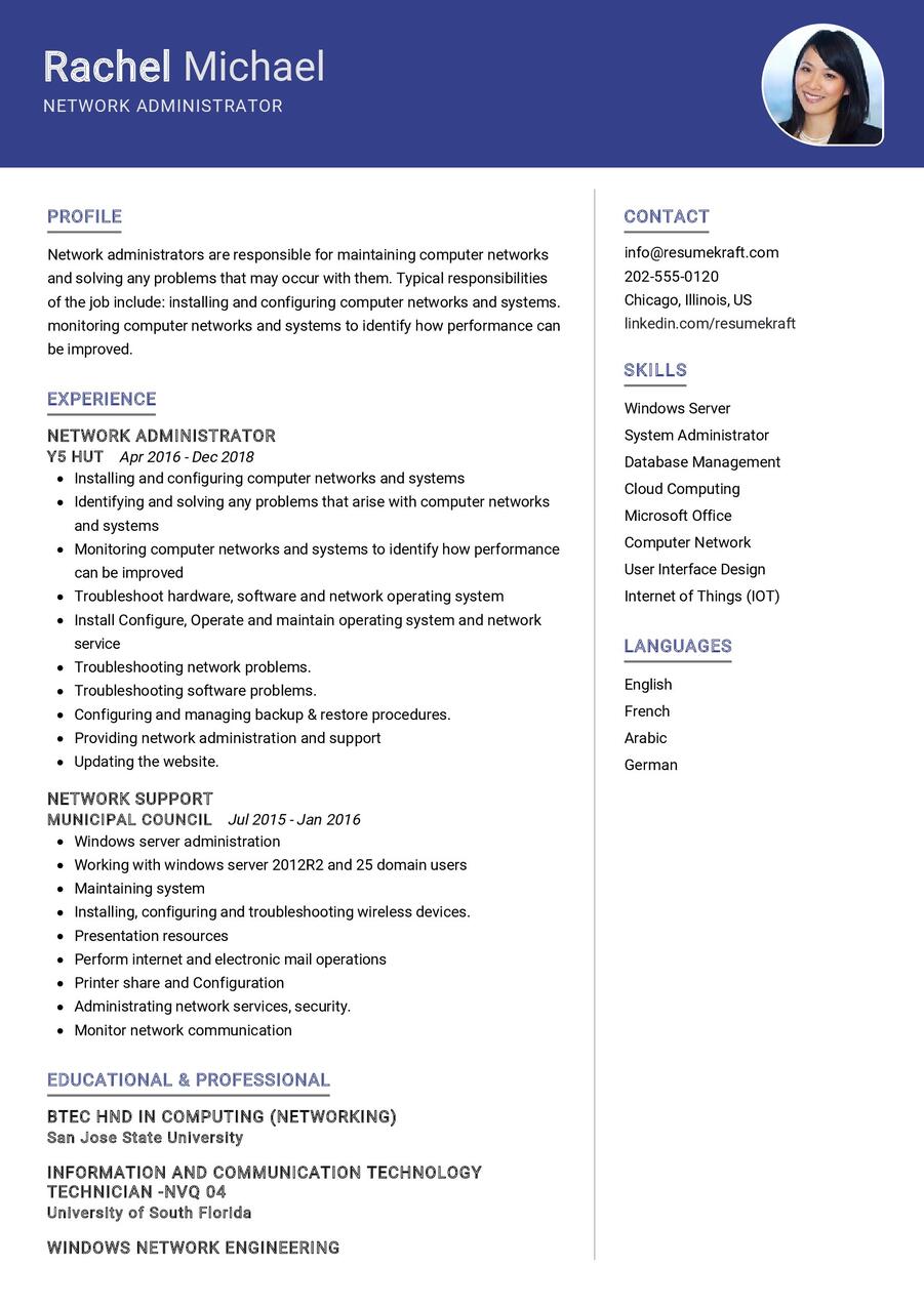 Network Administrator CV Example in 2024 - ResumeKraft