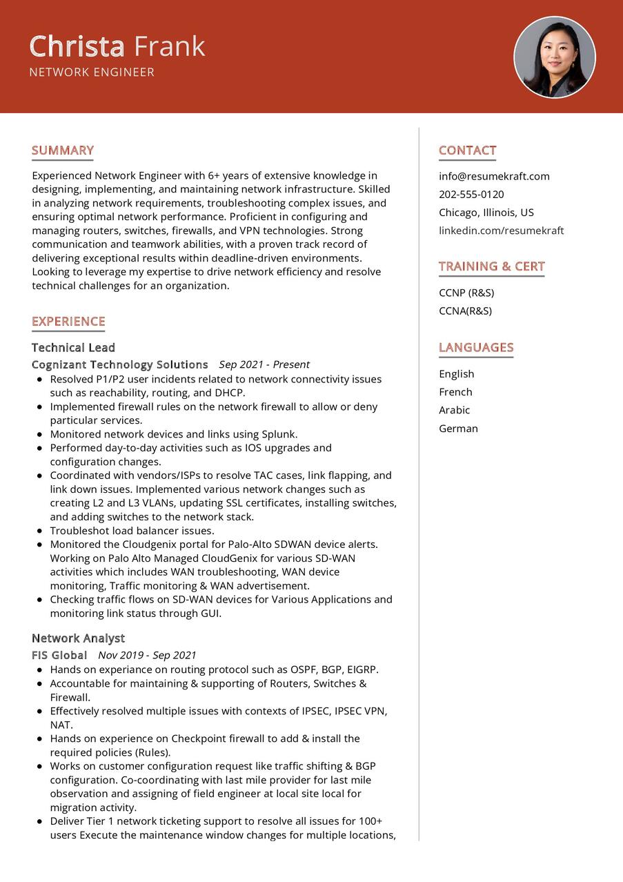 Network Engineer CV Example in 2024 - ResumeKraft