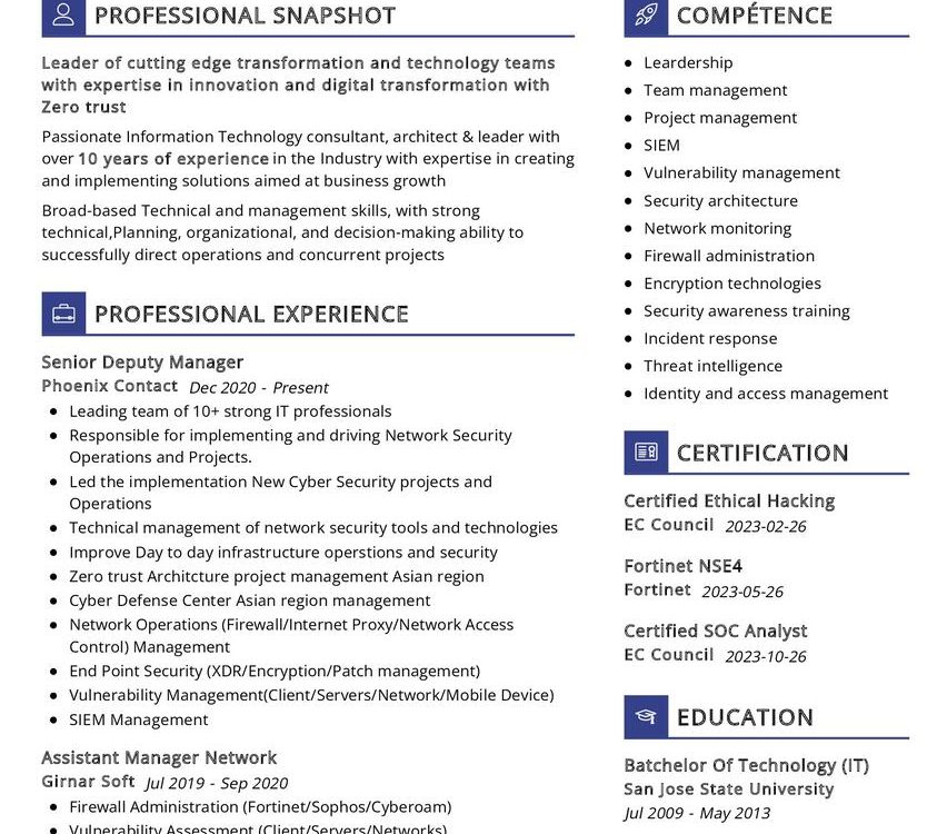 Network Security Manager CV Sample in 2025 - ResumeKraft