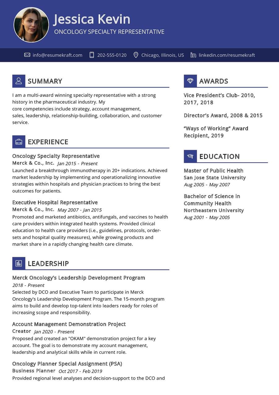 Oncology Specialty Representative CV Sample in 2024 - ResumeKraft