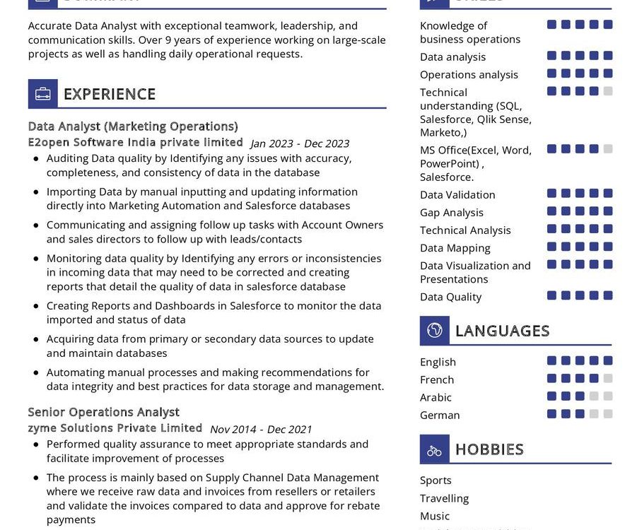 Operation Analyst CV Example in 2024 - ResumeKraft