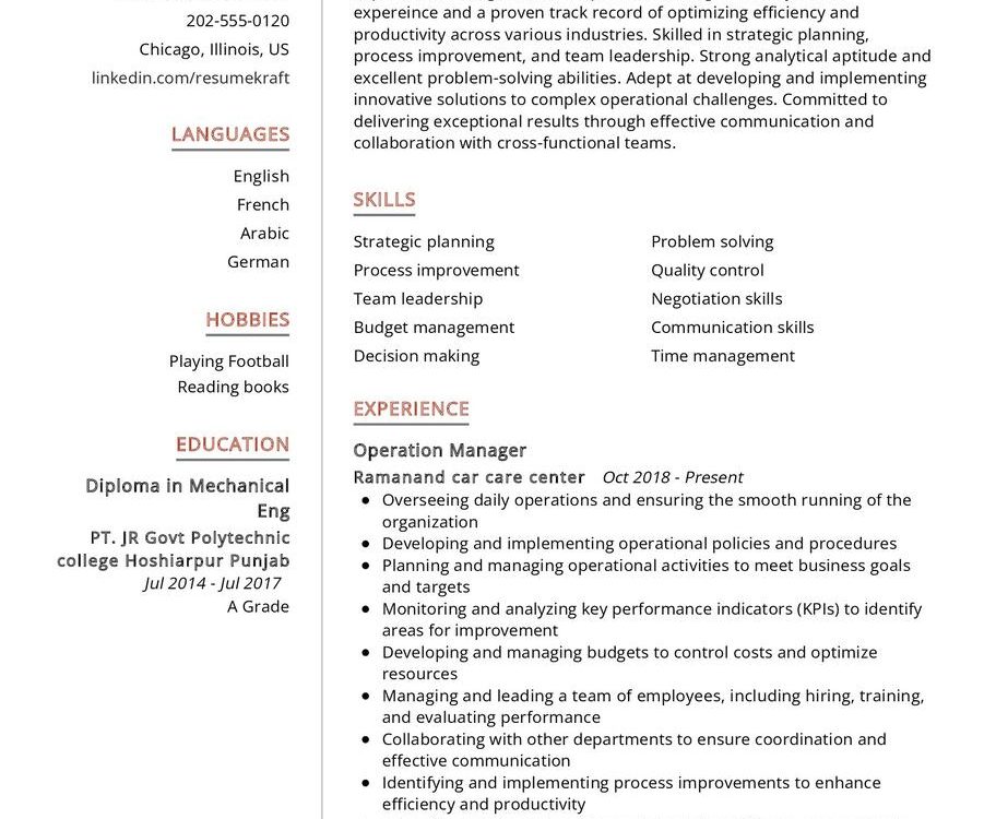 Operation Manager Cv Example In 2024 - Resumekraft