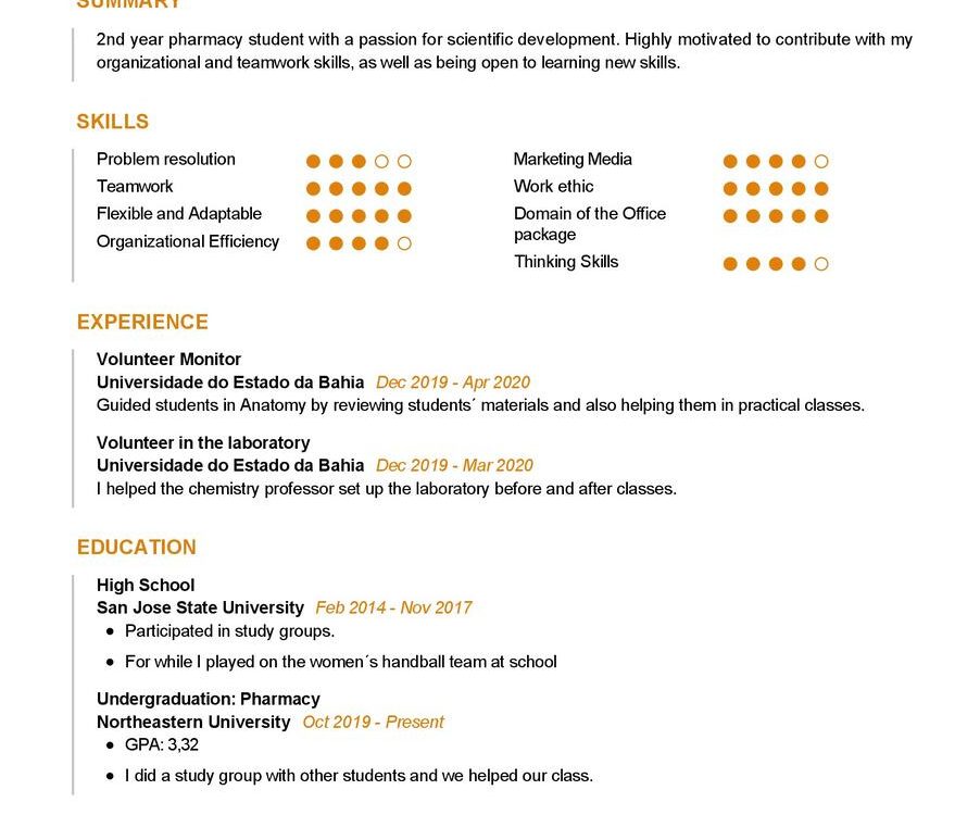 Pharmacy Student CV Example in 2024 - ResumeKraft