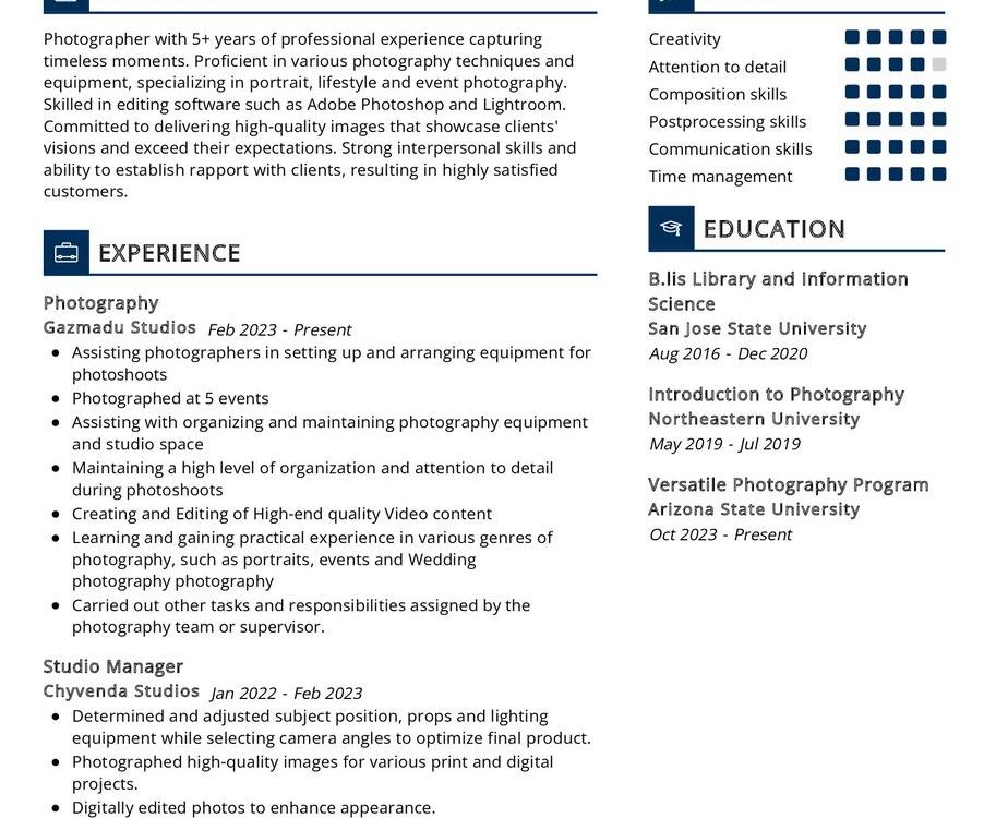 Photographer CV Example