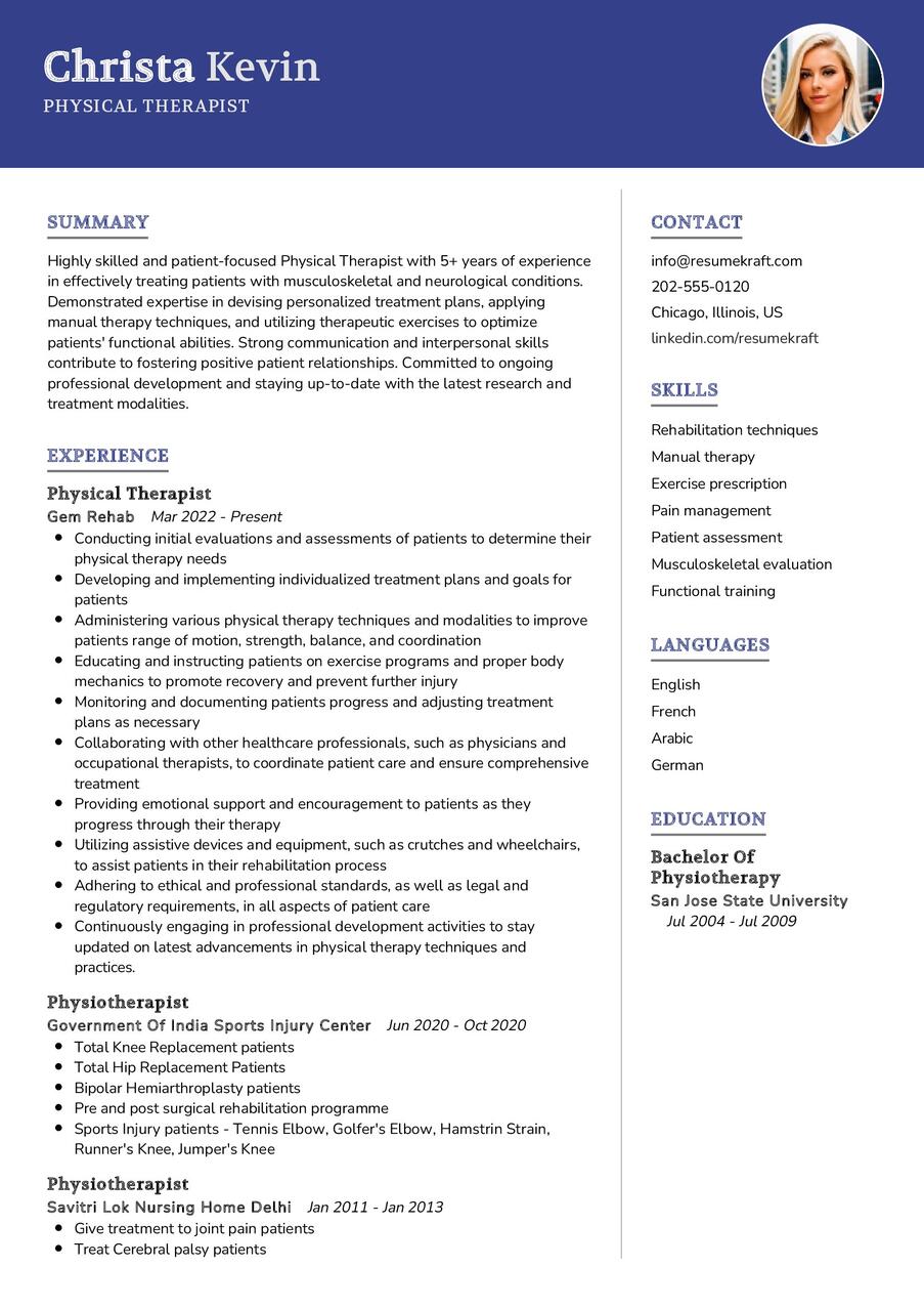 Physical Therapist CV Sample In 2024 ResumeKraft   Physical Therapist CV Sample 