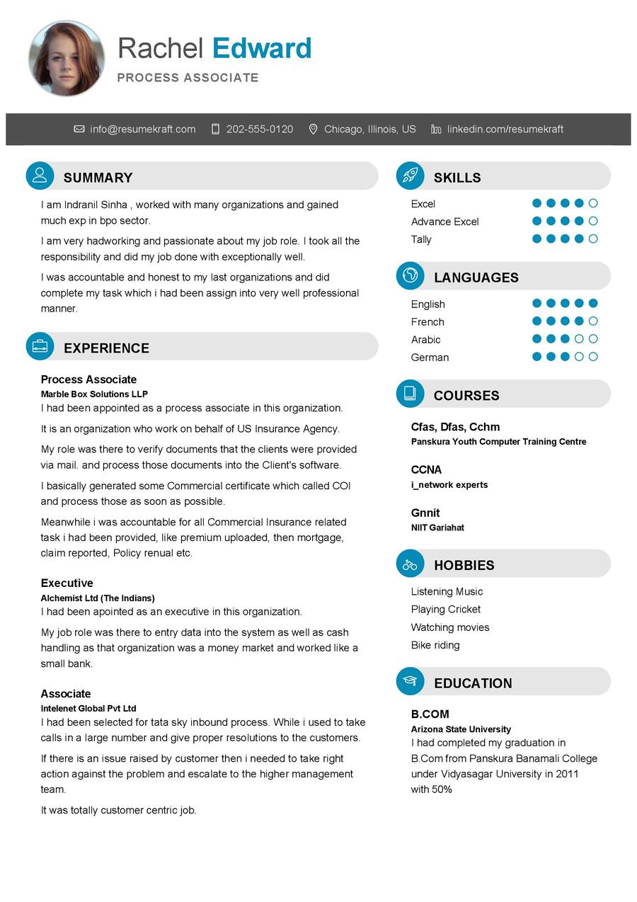 Process Associate CV Sample in 2024 - ResumeKraft