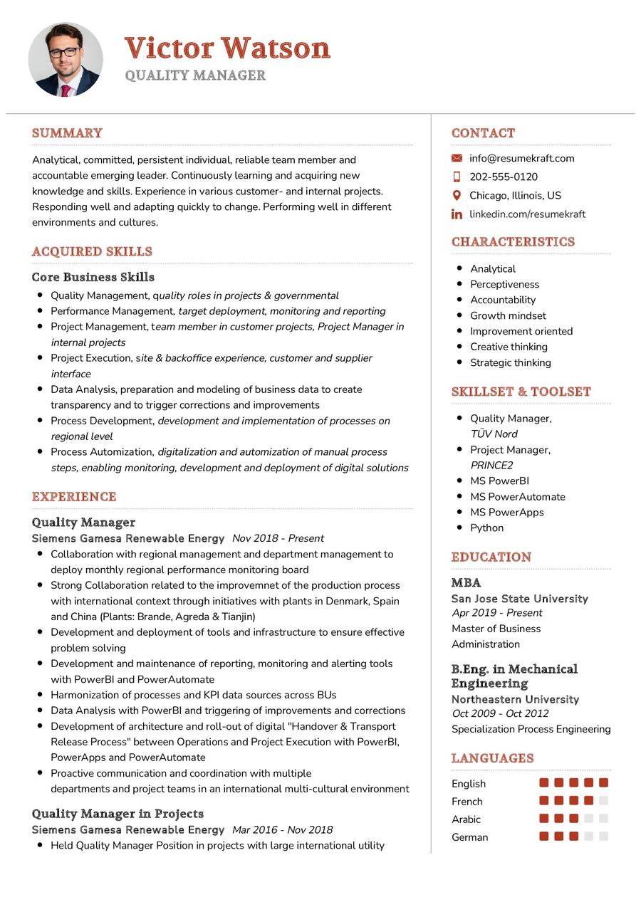 Process & Quality Engineer CV Example in 2024 - ResumeKraft