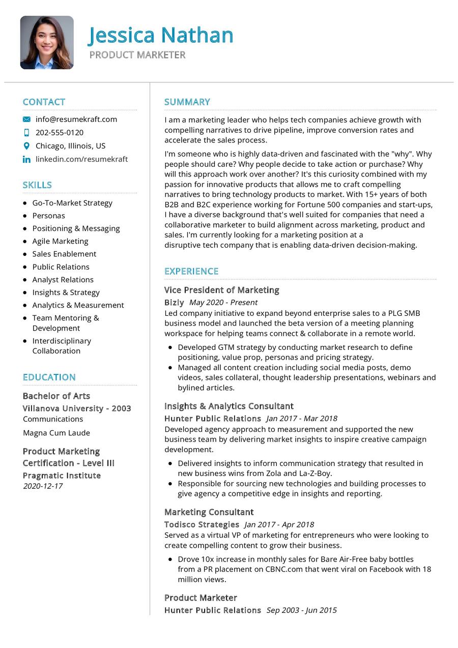 Product Marketer Cv Sample In 2024 - Resumekraft