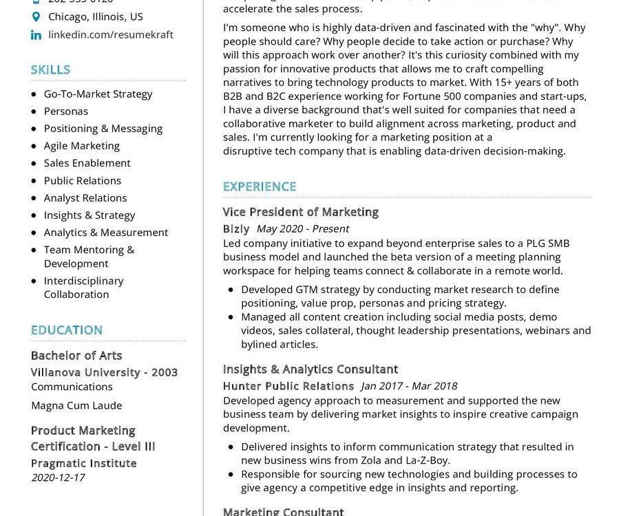 Product Marketer CV Sample in 2024 - ResumeKraft