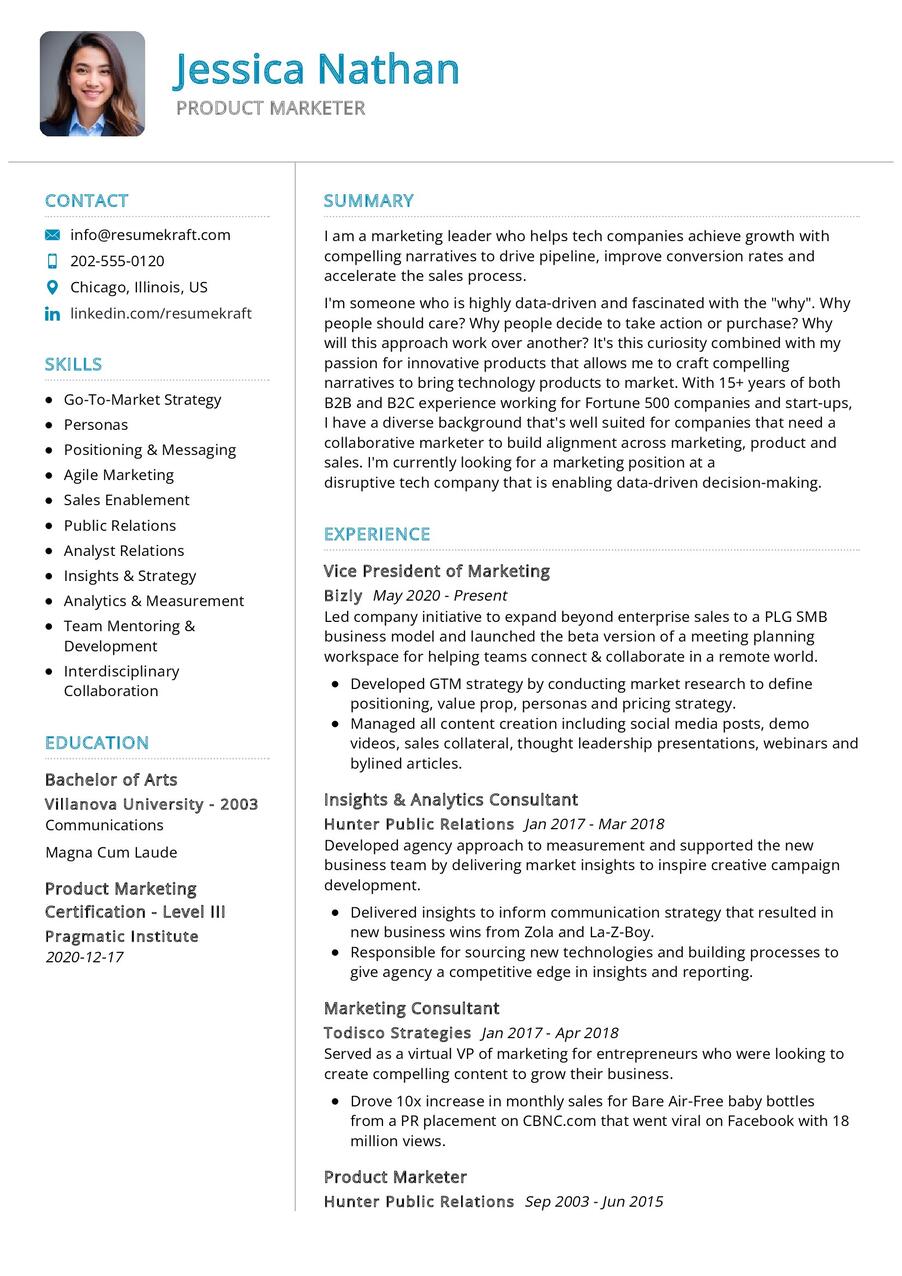 Product Marketer CV Sample in 2024 - ResumeKraft