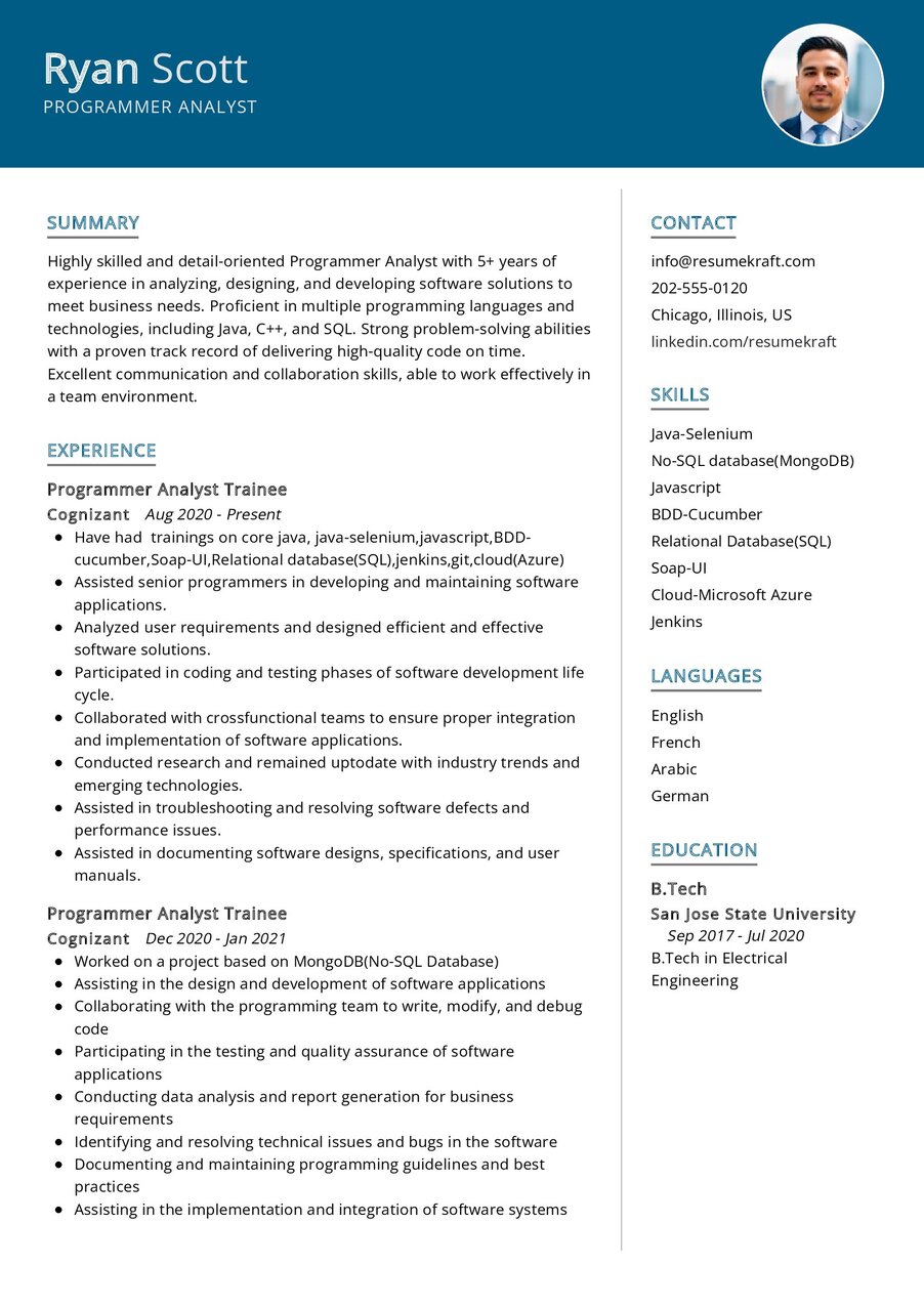 Programmer Analyst CV Example in 2024 - ResumeKraft