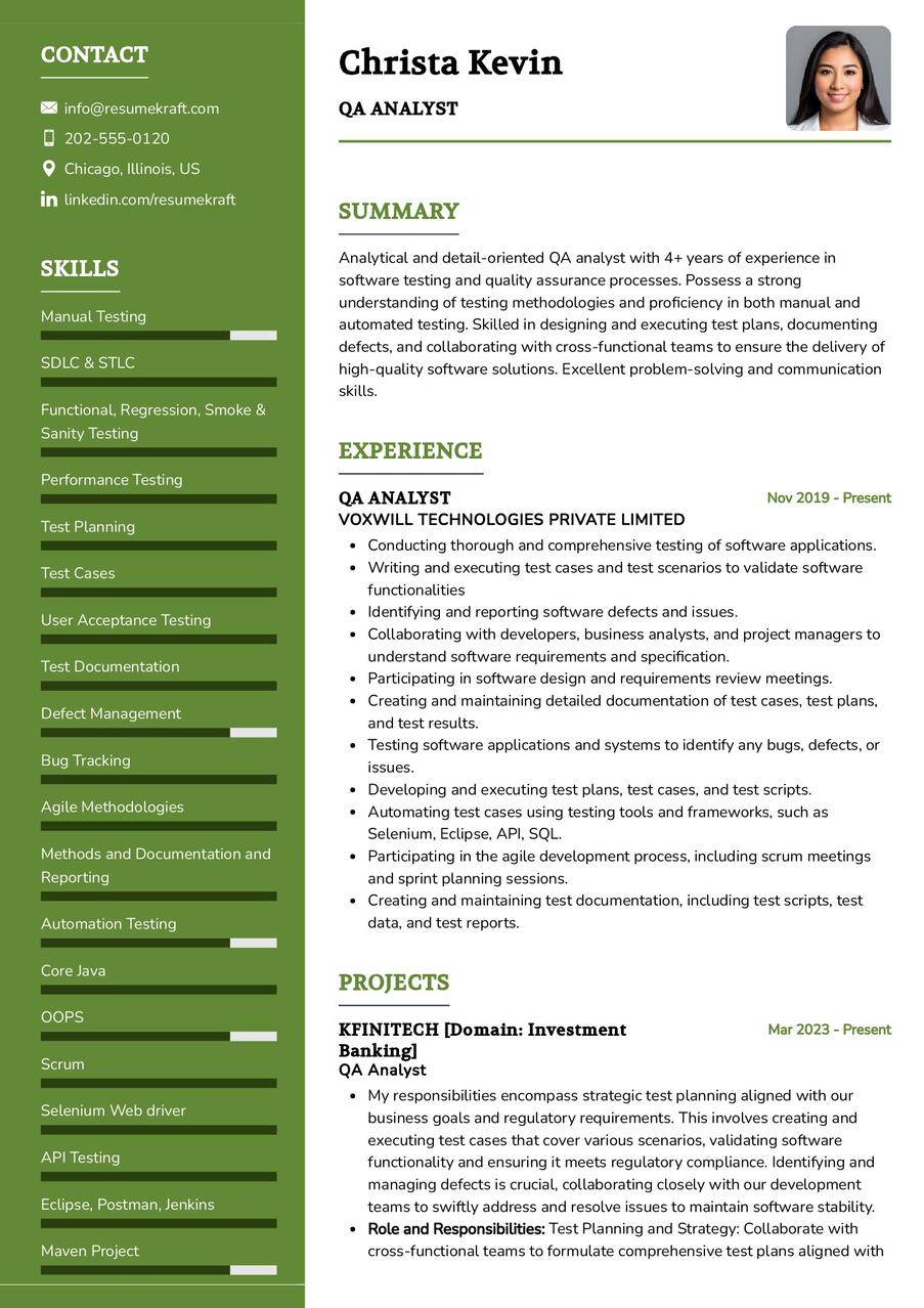 QA Analyst CV Example in 2024 - ResumeKraft