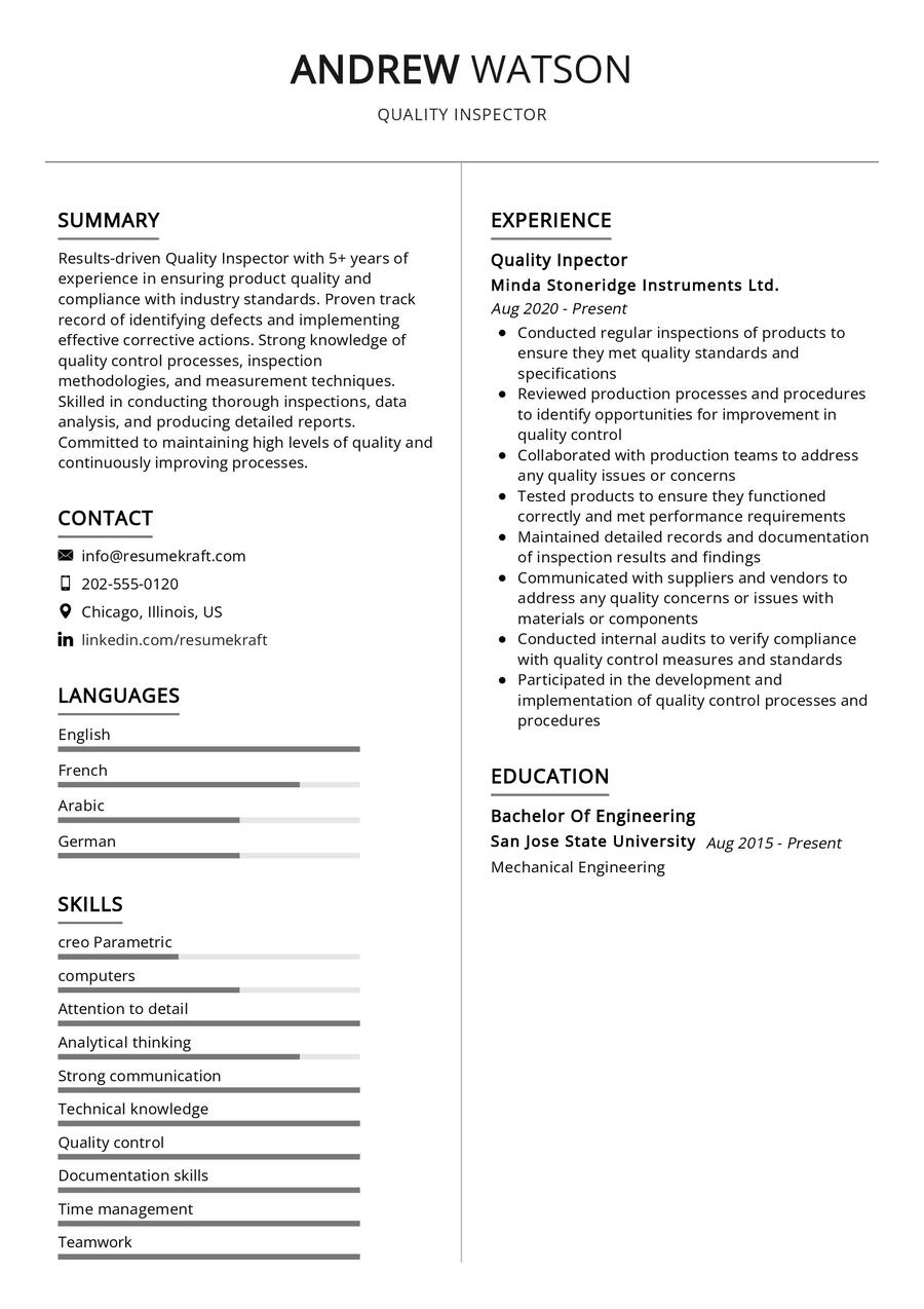 Quality Control Inspector Cv Examples Template 20 - buickcafe.com