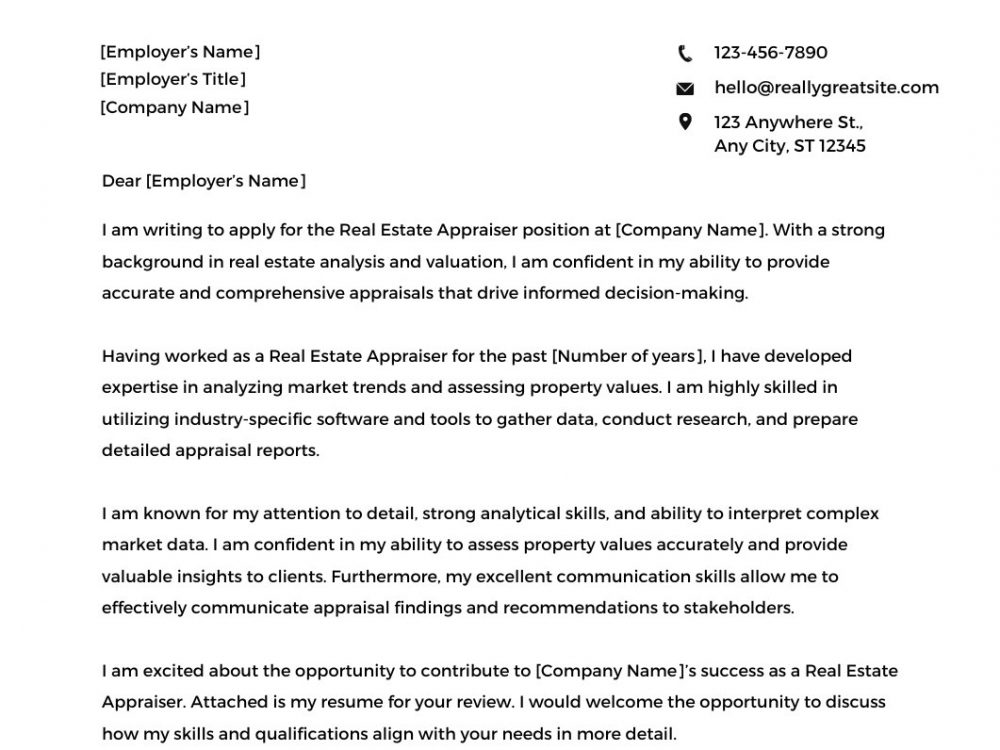 Real Estate Appraiser Cover Letter