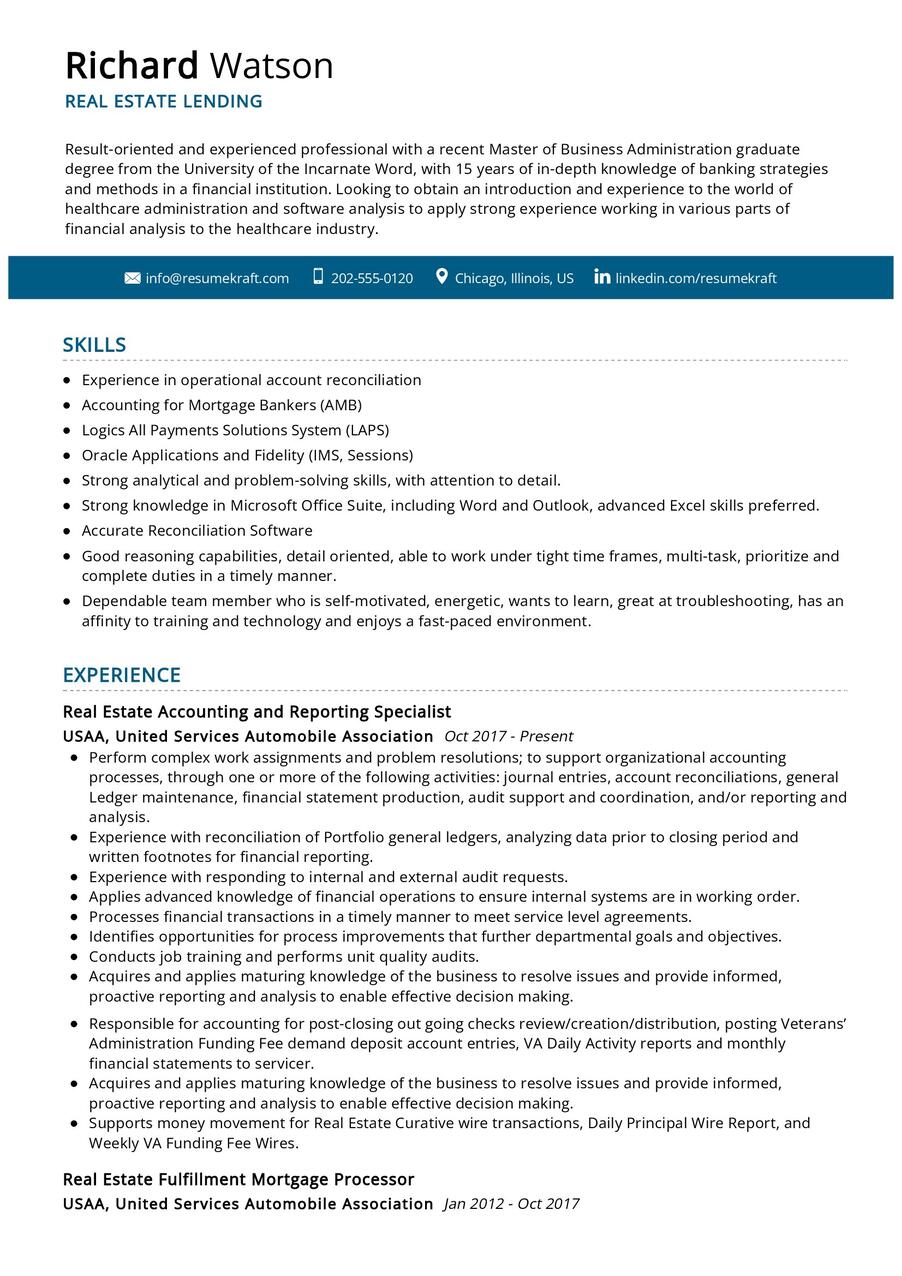 Real Estate Lending CV Sample in 2024 - ResumeKraft