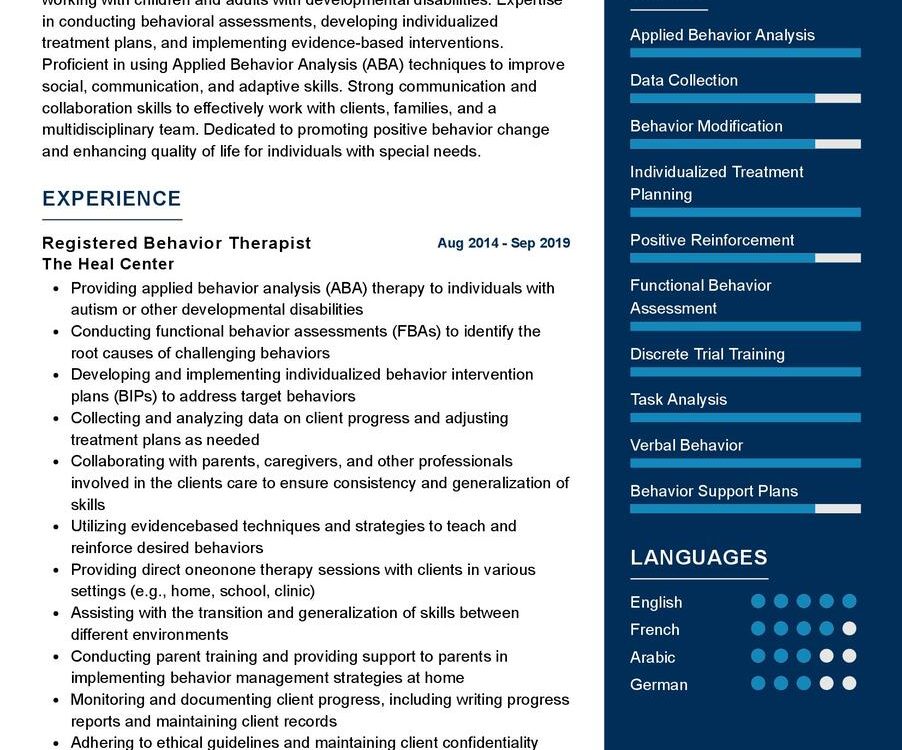 Registered Behavior Therapist CV Example