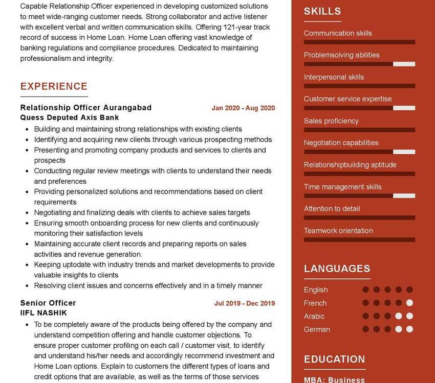 Relationship Officer CV Sample