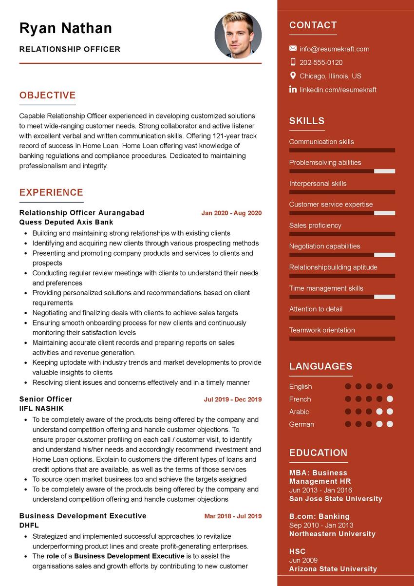 Relationship Officer CV Sample in 2024 - ResumeKraft