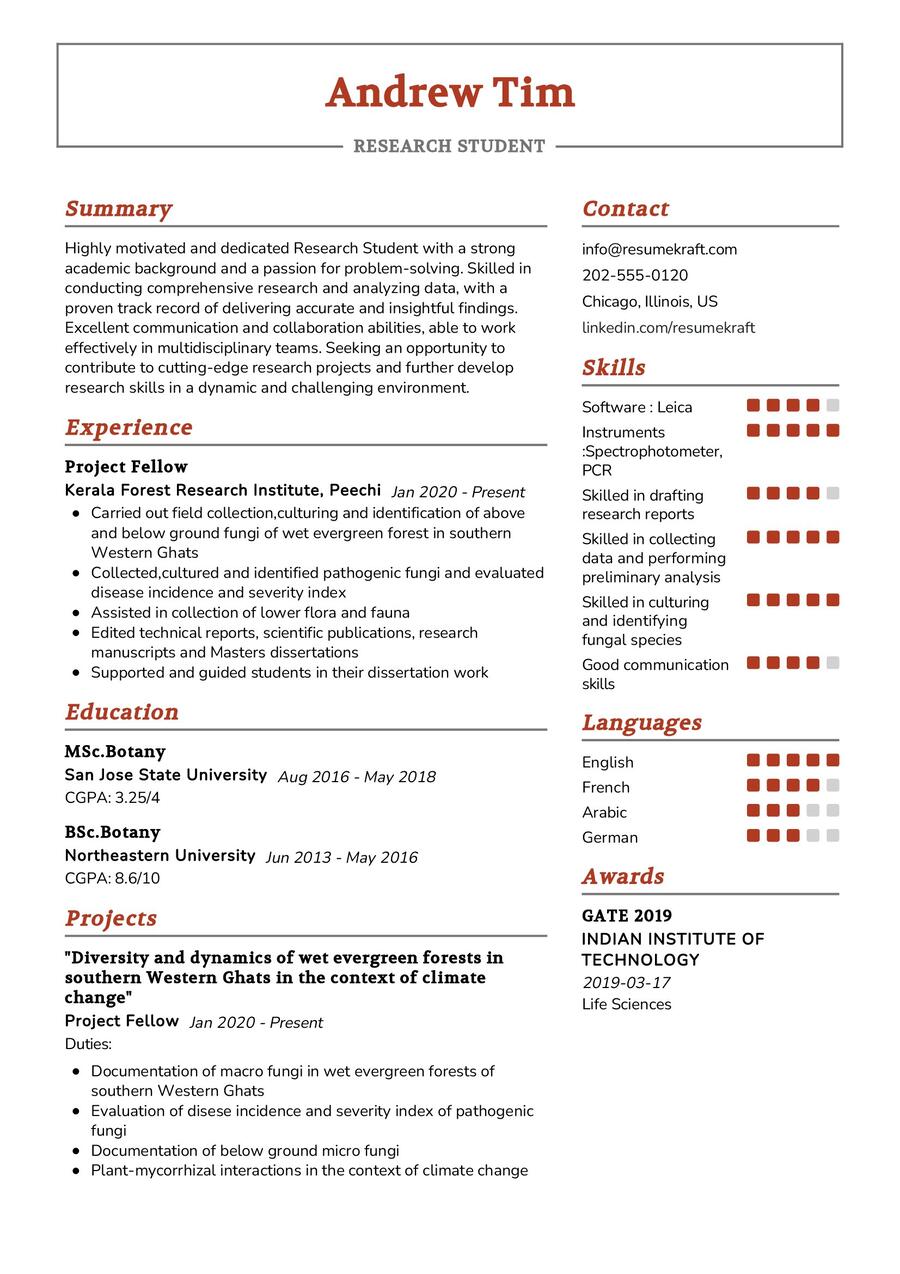 curriculum vitae for research paper sample