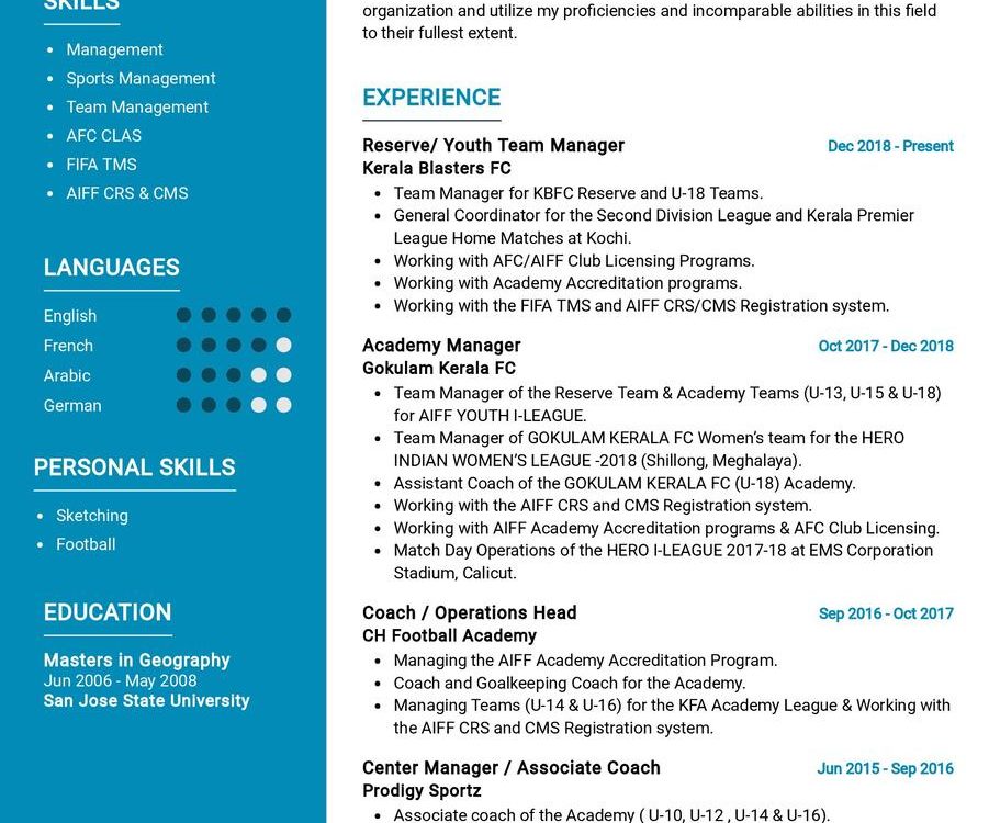 Reserve Team Manager CV Example in 2024 - ResumeKraft