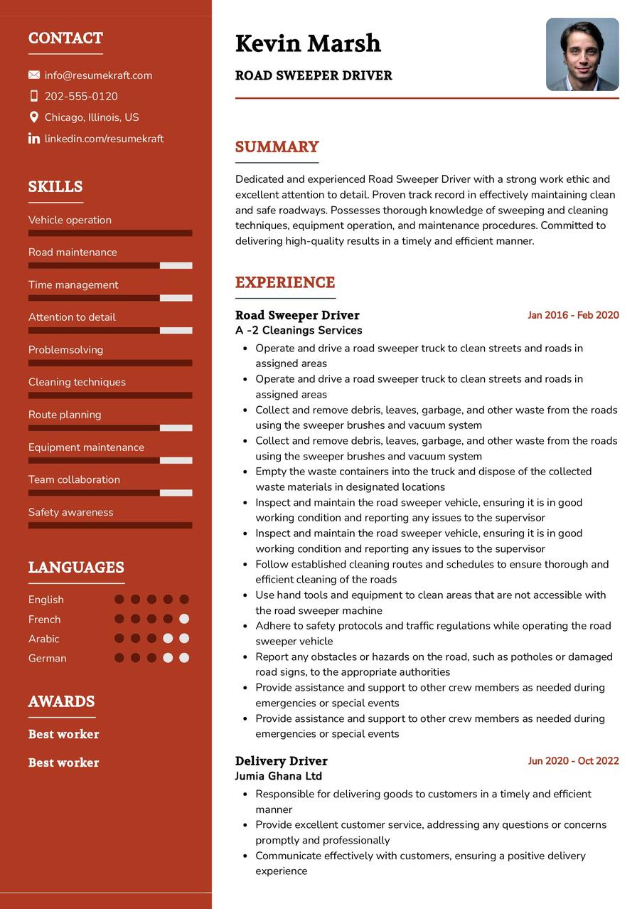 Road Sweeper Driver CV Sample