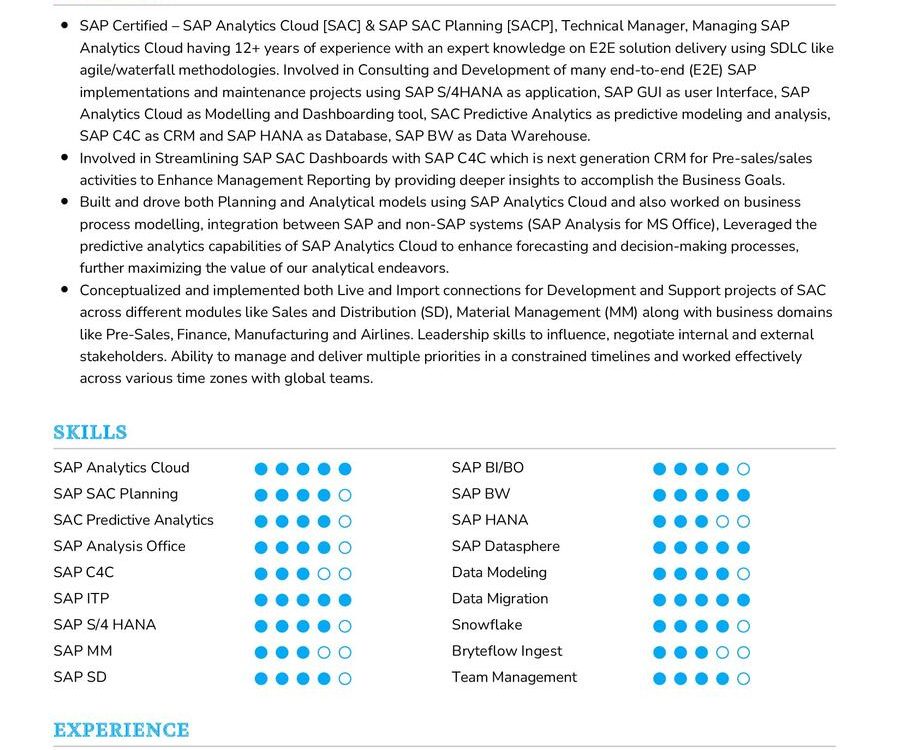 SAP Analytics Cloud CV Sample