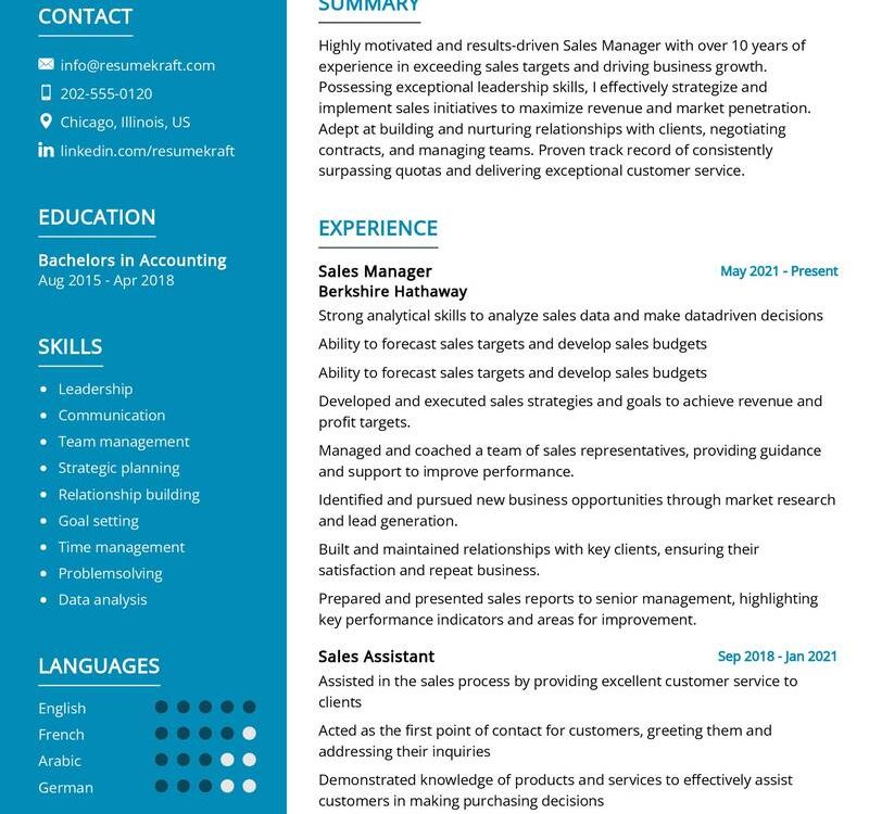 Sales Manager Resume Sample