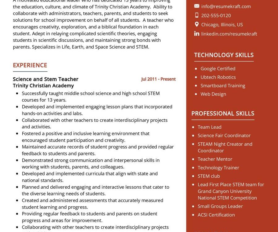 Science Teacher CV Sample